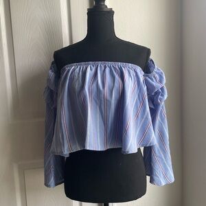Striped Off-Shoulder Blue Top